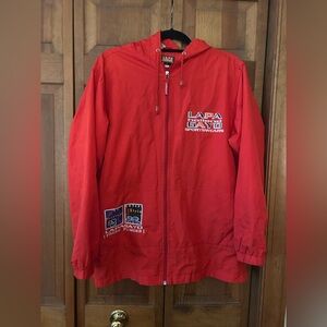 LaPaygo Women’s Red Sz L Hollind Sportwear Hooded Jacket W/ Flower Detailing